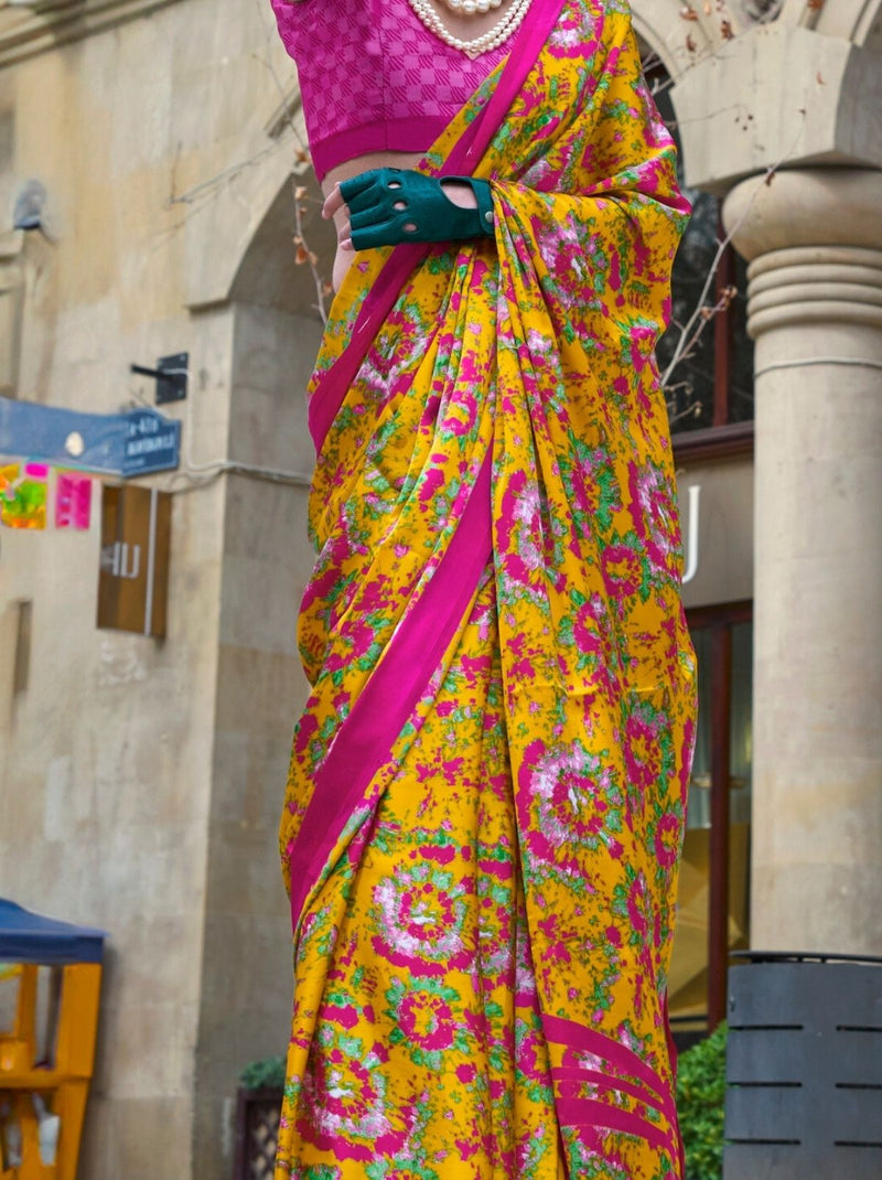 Amber Orange Premium Satin Designer Saree