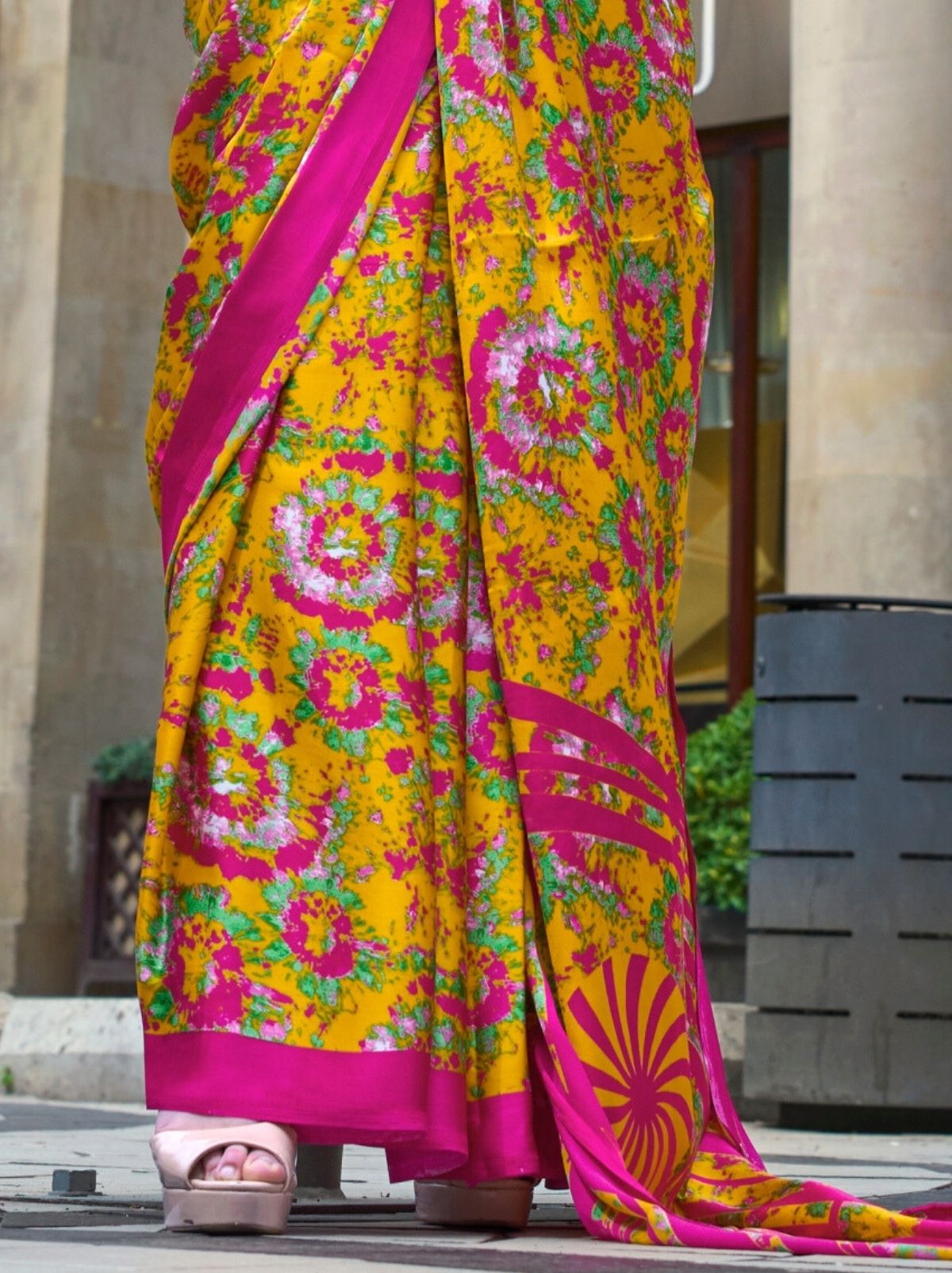 Amber Orange Premium Satin Designer Saree - TrendOye