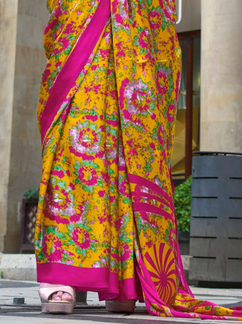 Amber Orange Premium Satin Designer Saree