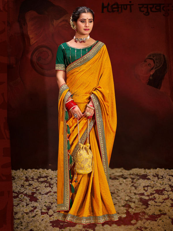 Apricot Orange Fine Ethnic Designer Silk Saree - TrendOye