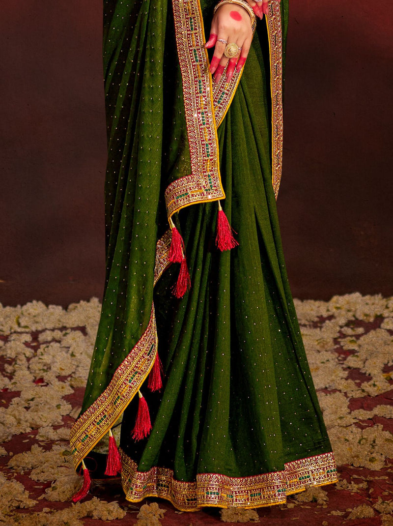 Army Green Fine Ethnic Designer Silk Saree