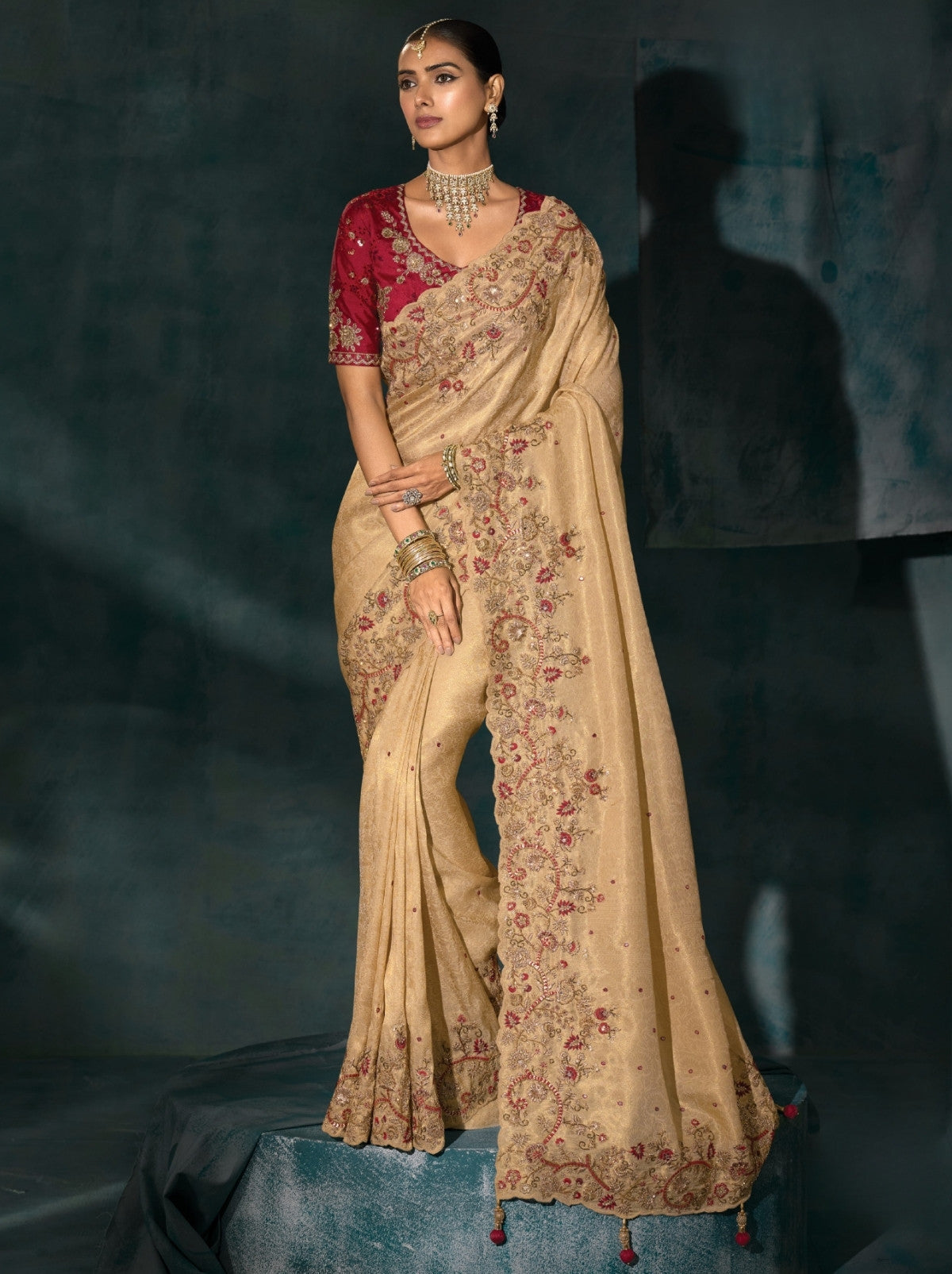 Tuscan Beige Wedding Designer Soft Silk Saree With Blouse Piece