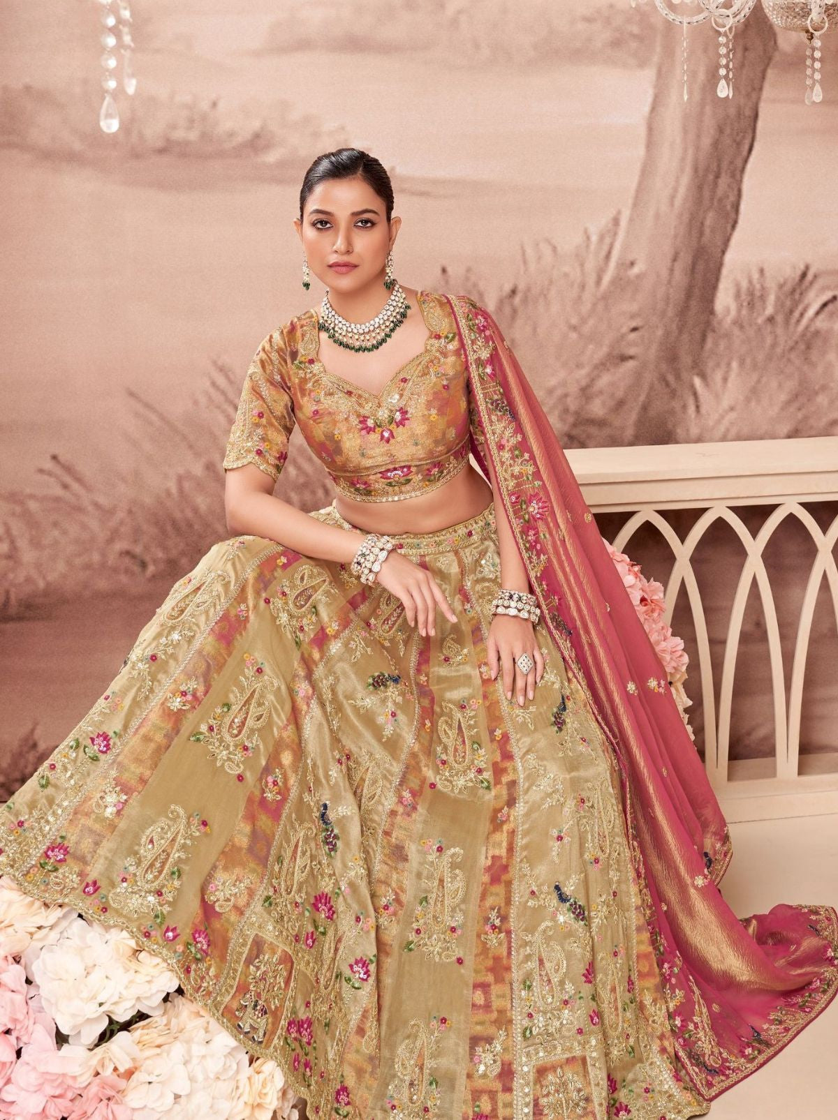 Tan Beige Exclusive Reception Lehenga Set With Zari Work