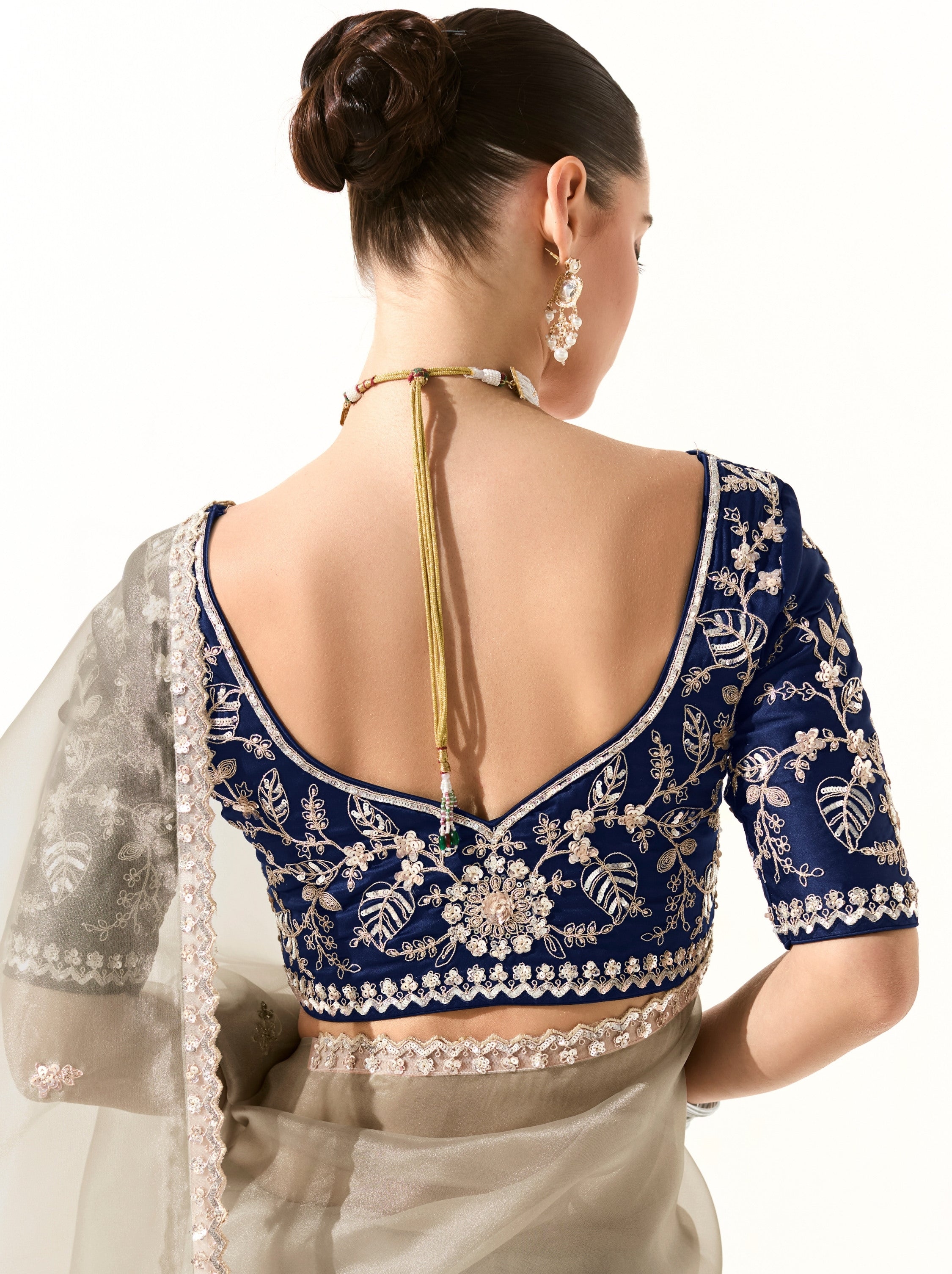 Beige Organza Premium Ethnic Designer Saree With Blouse Piece