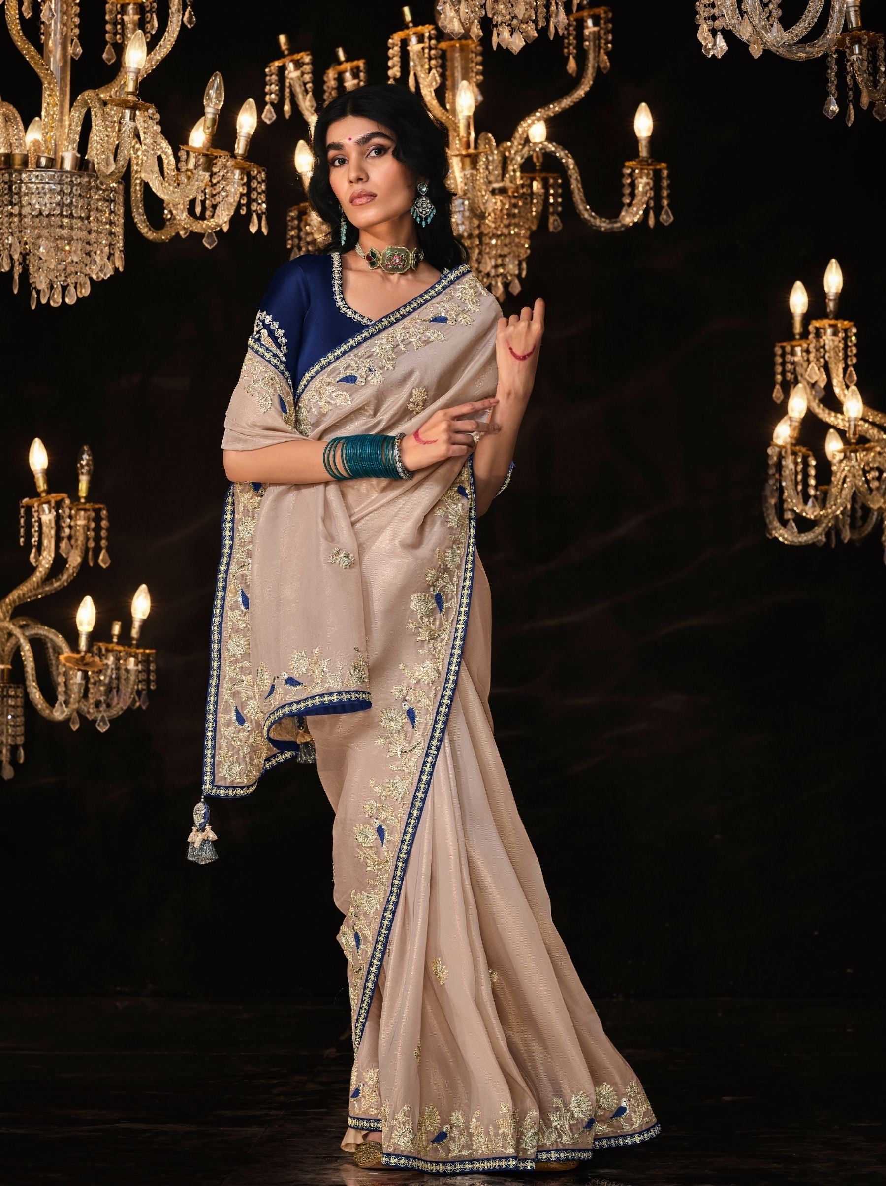 Wooly Beige Premium Fancy Designer Wedding Saree - TrendOye