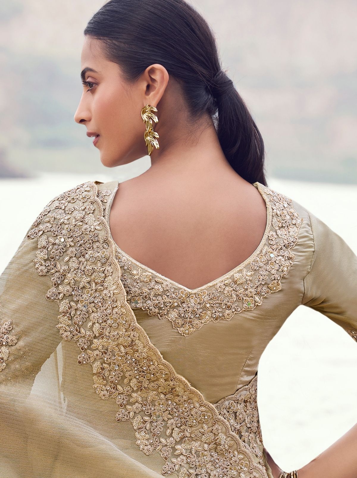 Parchment Beige Premium Tissue Silk Saree With Blouse Piece