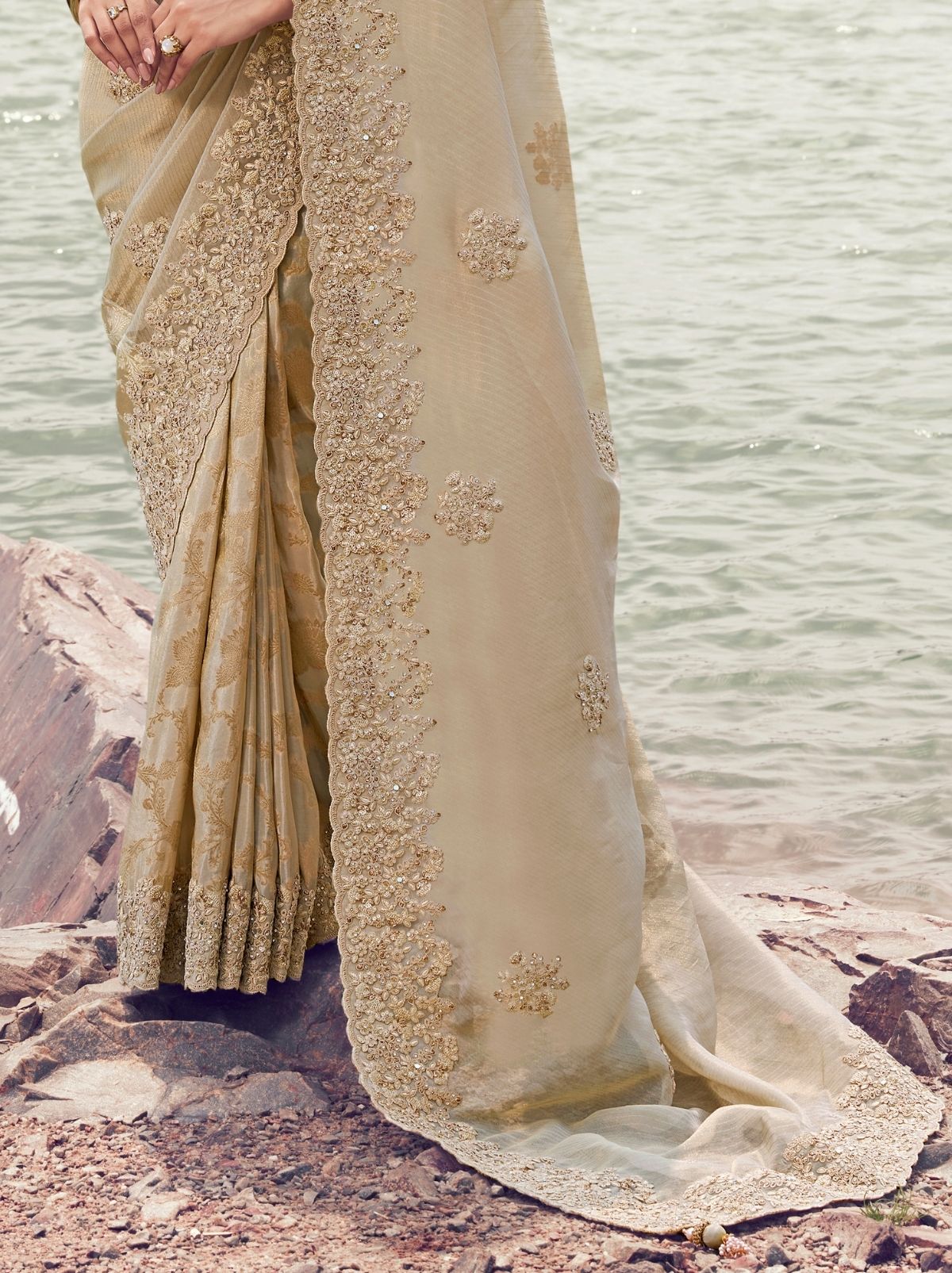 Parchment Beige Premium Tissue Silk Saree With Blouse Piece