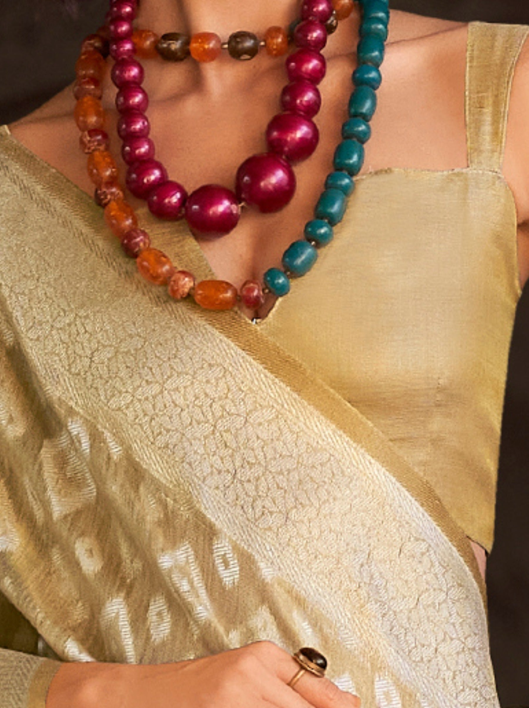 Beige Premium Tissue Silk Festive Saree - TrendOye