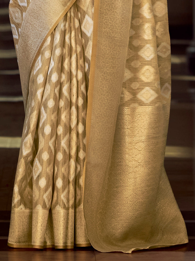 Beige Premium Tissue Silk Festive Saree