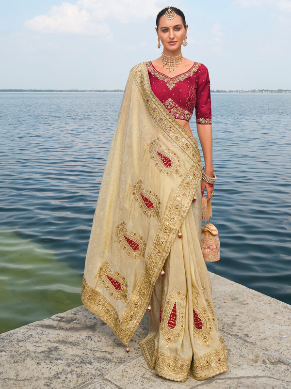 Khaki Beige Wedding Designer Saree