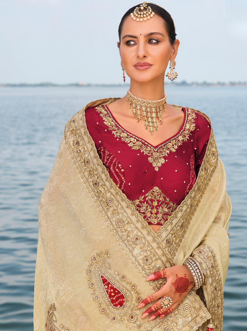 Khaki Beige Wedding Designer Saree