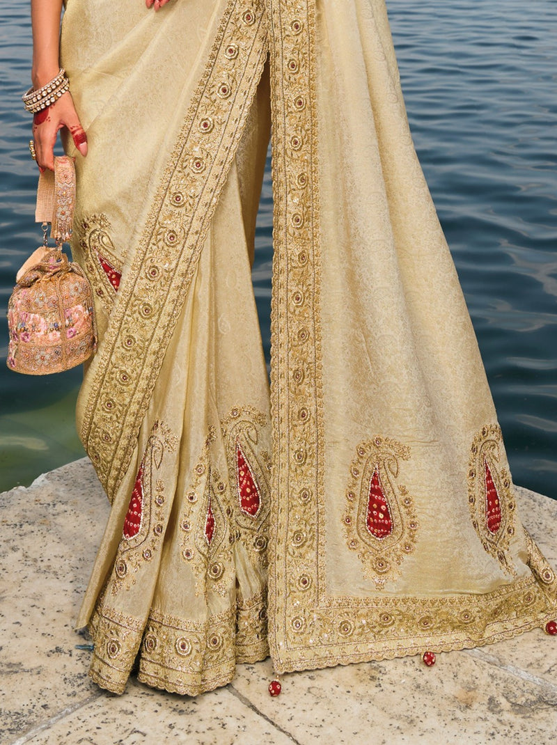 Khaki Beige Wedding Designer Saree