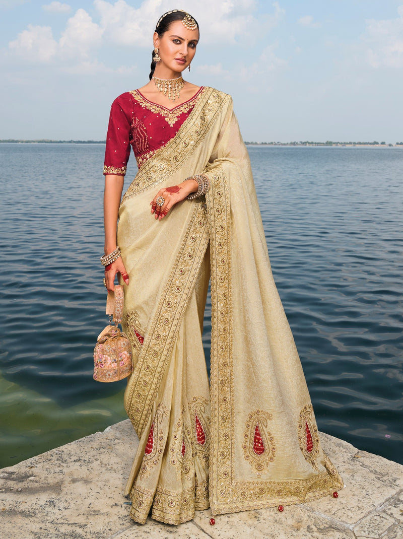 Khaki Beige Wedding Designer Saree