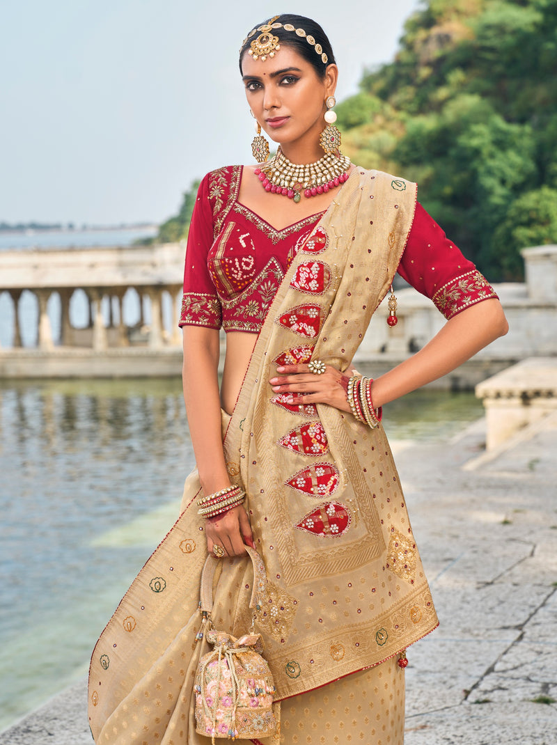 Tuscan Beige Wedding Designer Saree