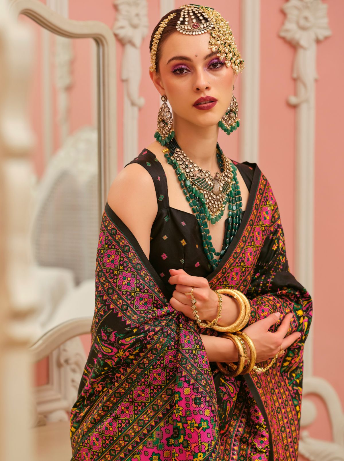 Black Banarasi Silk Saree With Meenakari Work