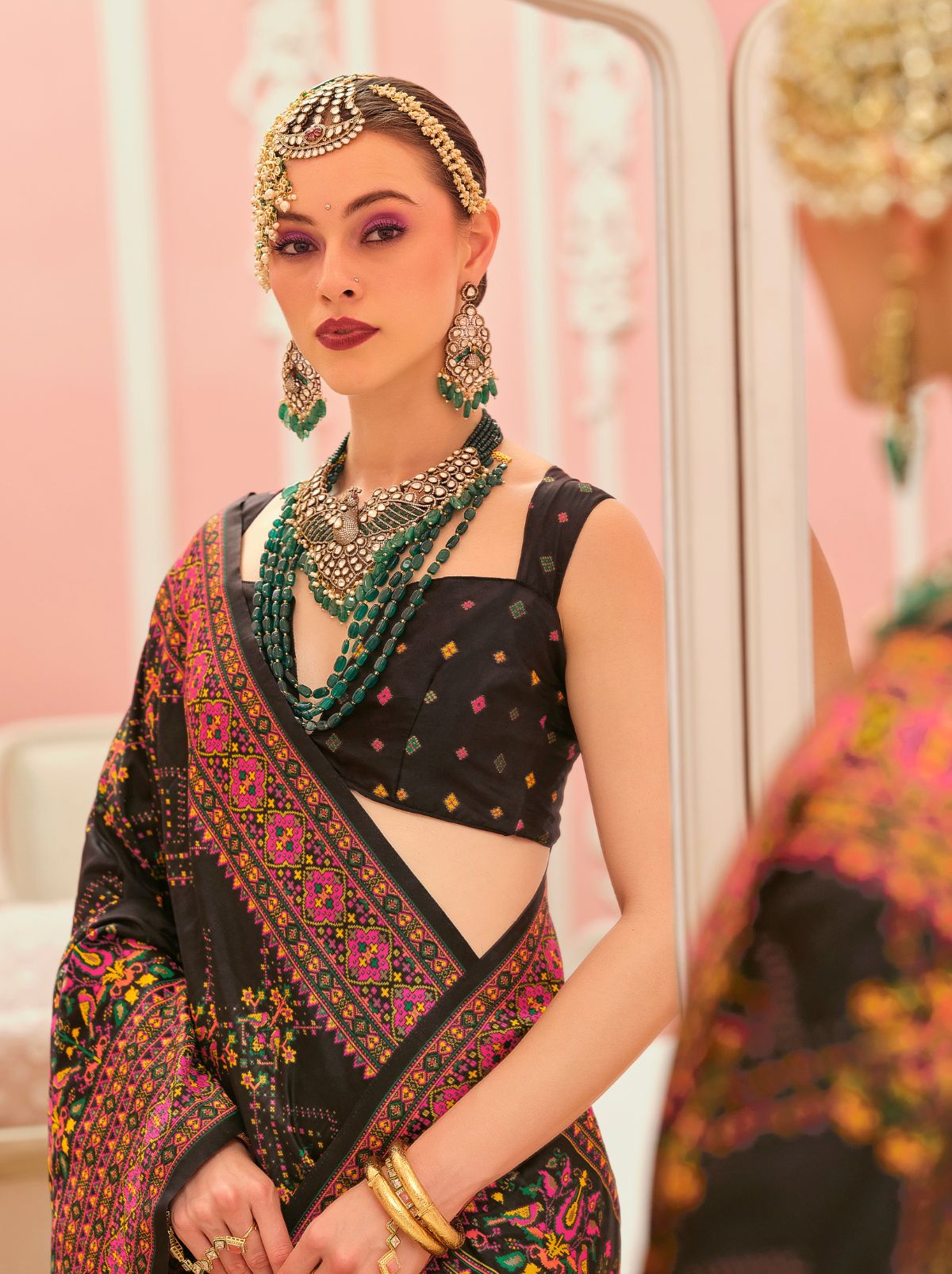 Black Banarasi Silk Saree With Meenakari Work