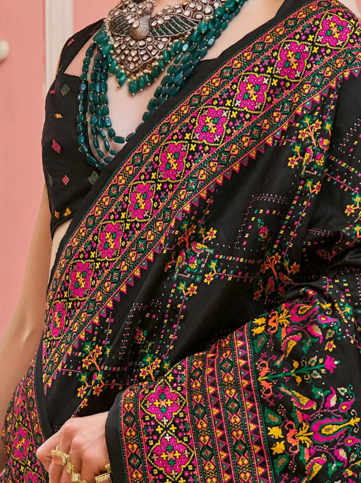 Black Banarasi Silk Saree With Meenakari Work