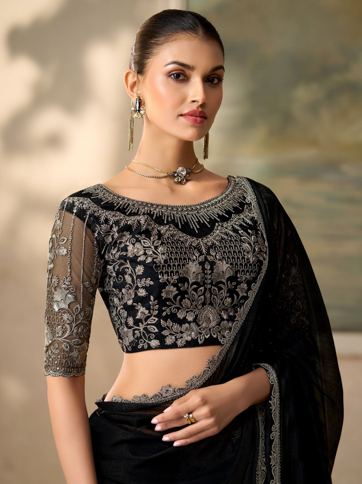 Black Contemporary Sequin Statement Saree