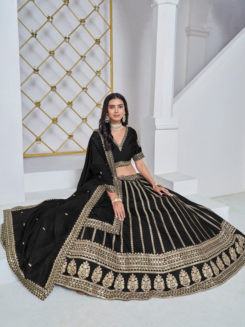 Black Designer Party Lehenga - TrendOye