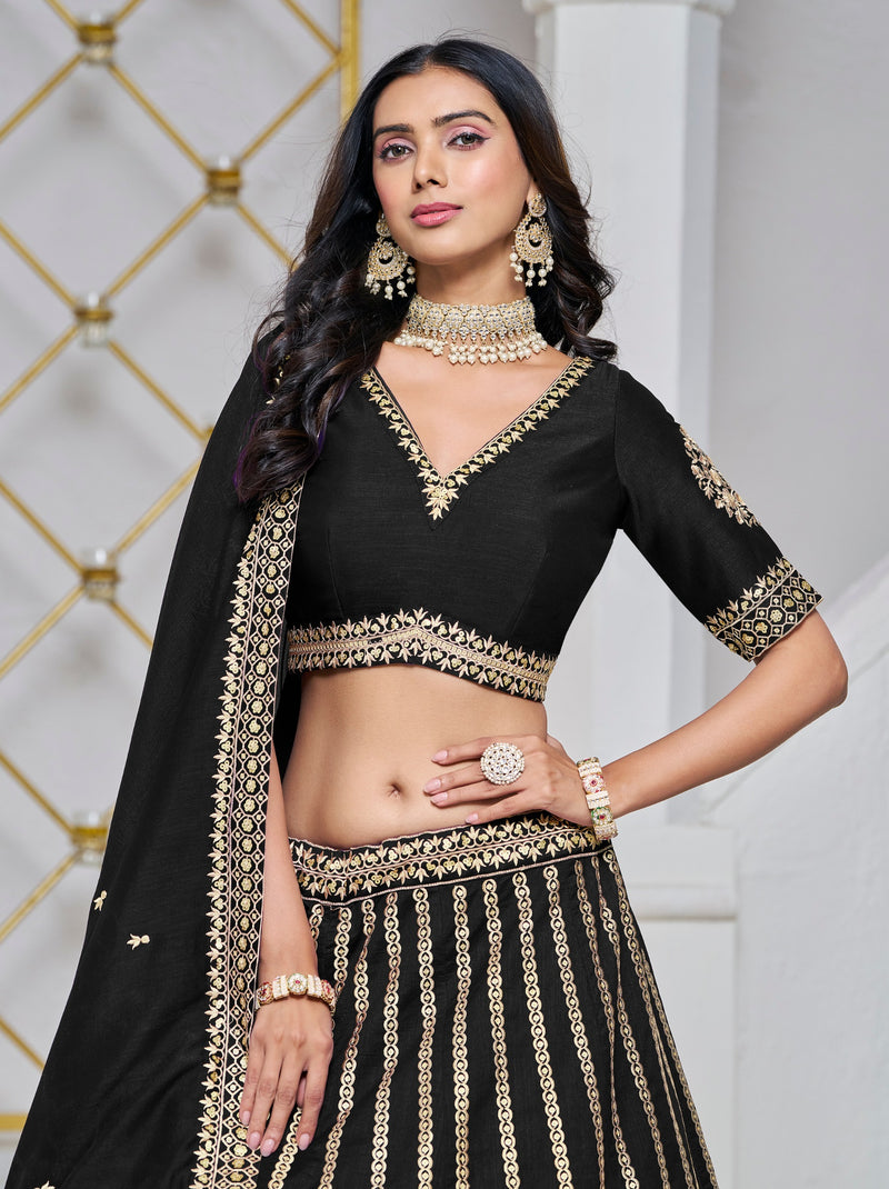Black Designer Party Lehenga - TrendOye