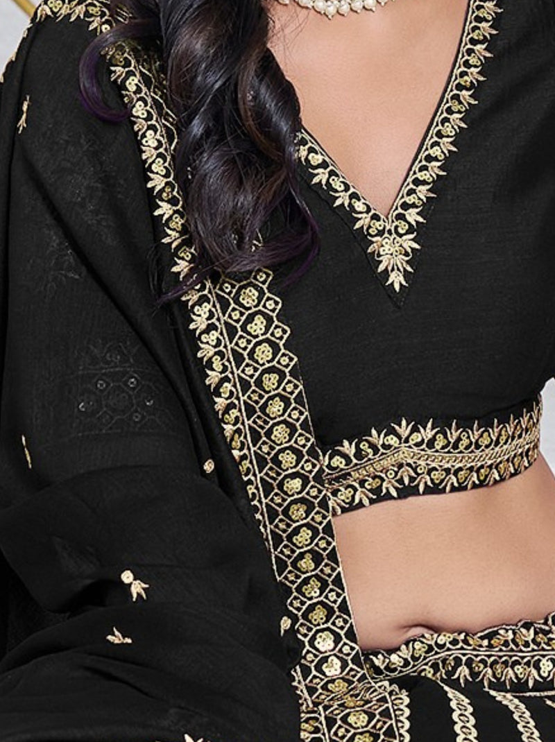 Black Designer Party Lehenga - TrendOye