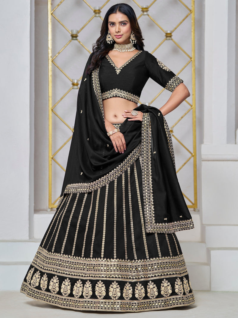 Black Designer Party Lehenga - TrendOye