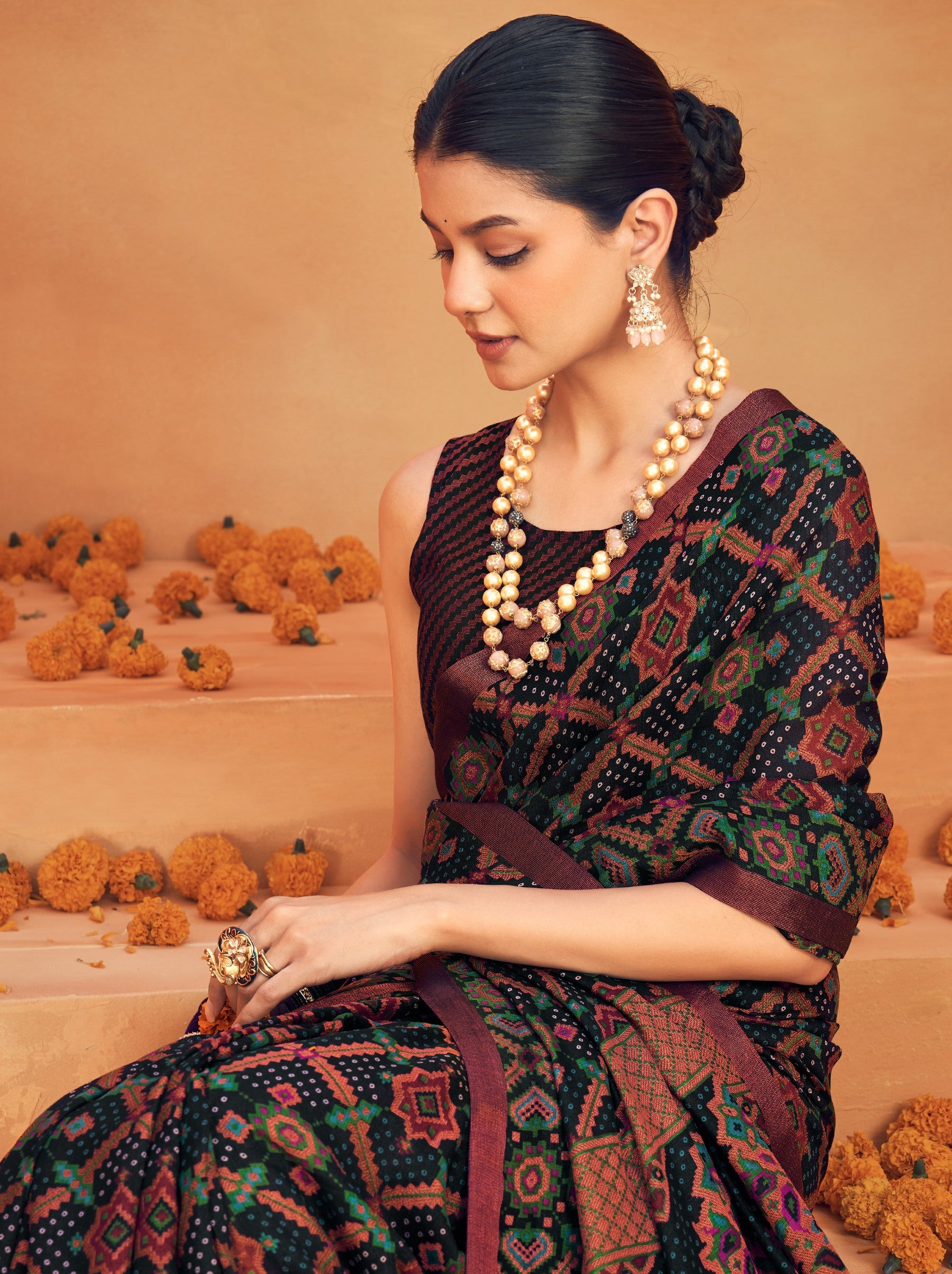 Black Georgette Festive Saree - TrendOye