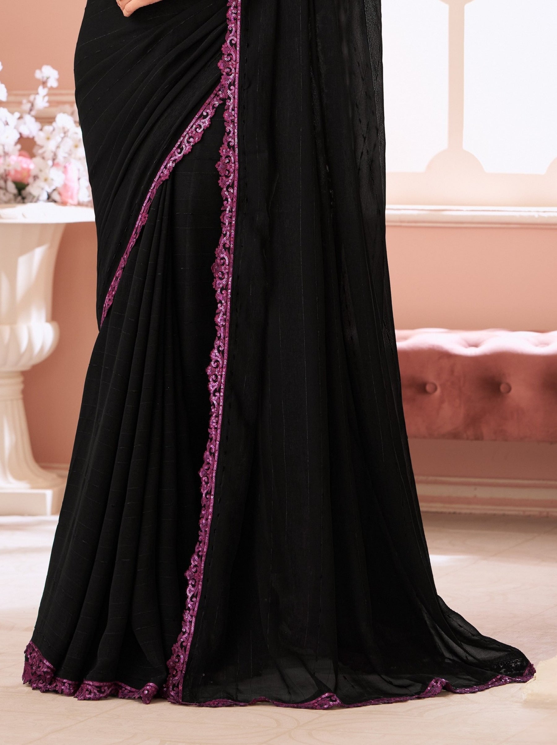 Black Premium Designer Party Saree - TrendOye