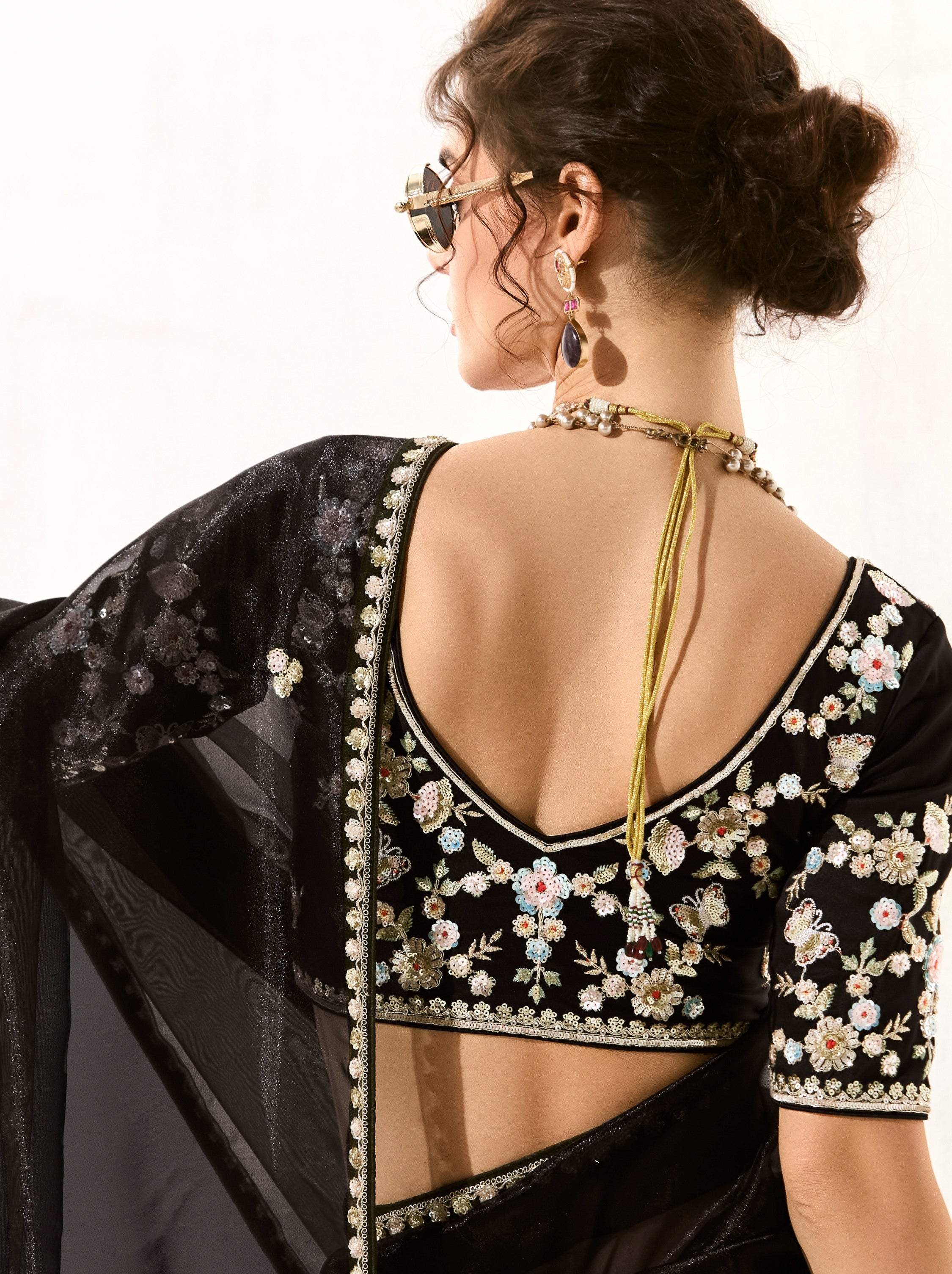 Black Organza Premium Ethnic Designer Saree With Blouse Piece