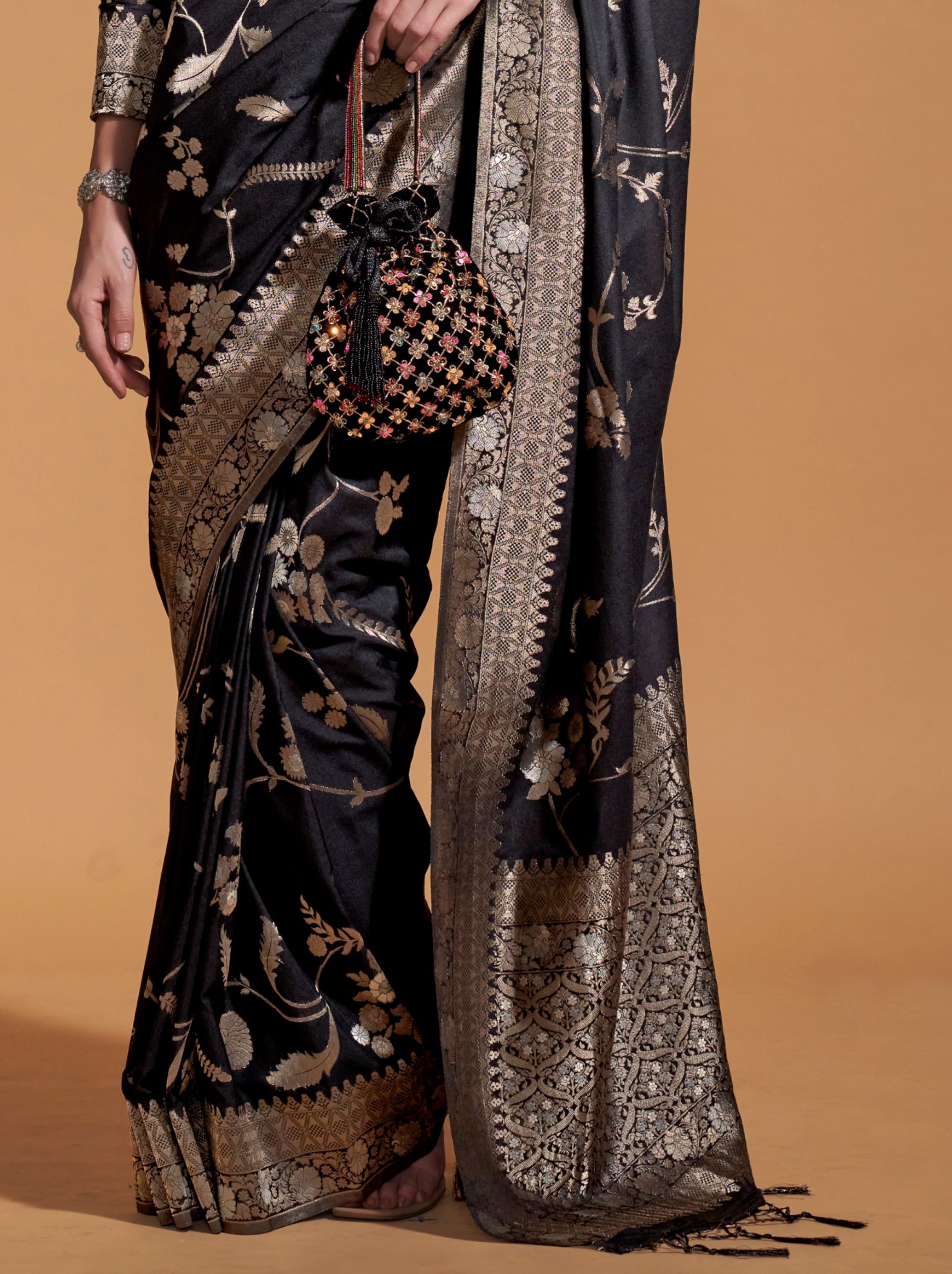 Black Premium Georgette Saree With Unstitched Blouse