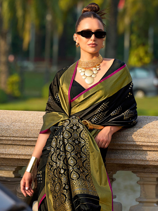 Black Designer Soft Silk Saree - TrendOye