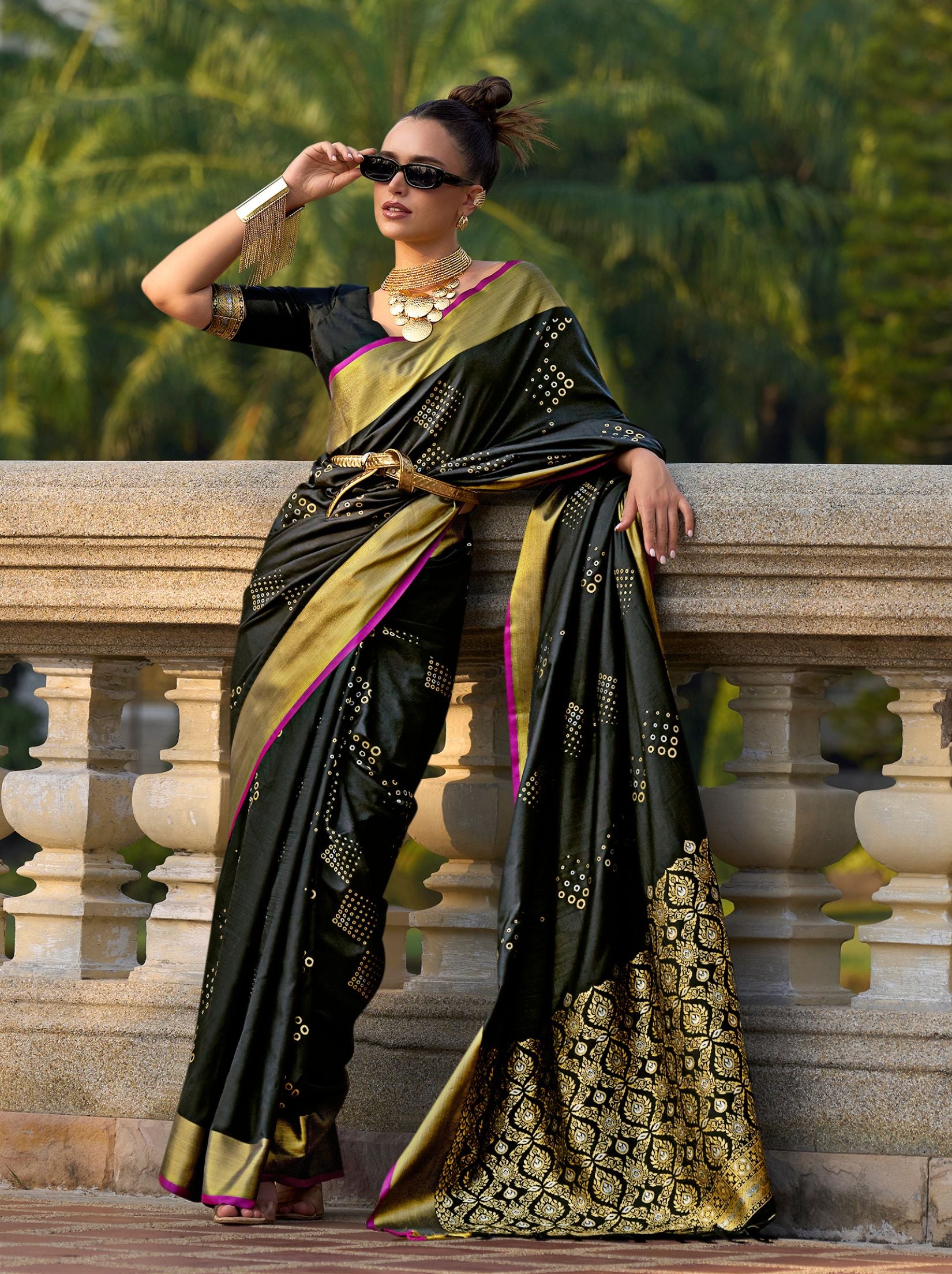 Black Designer Soft Silk Saree - TrendOye