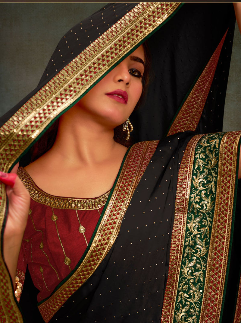 Black Fine Premium Wedding Designer Silk Saree