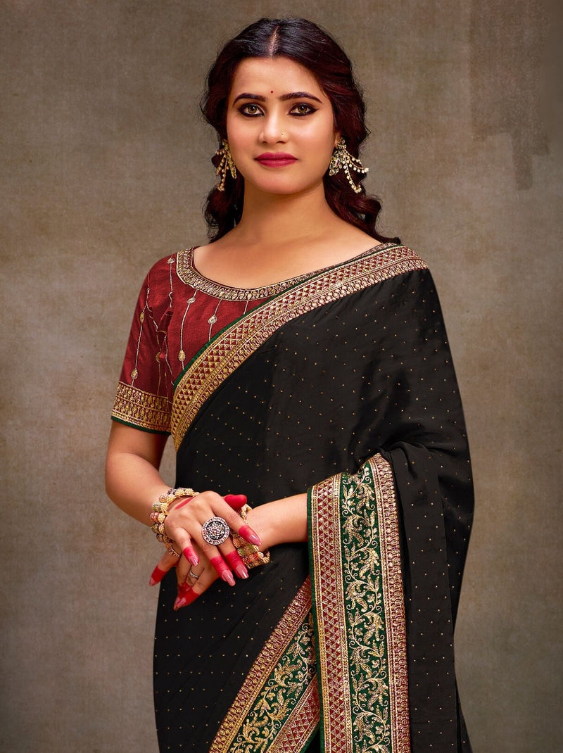 Black Fine Premium Wedding Designer Silk Saree