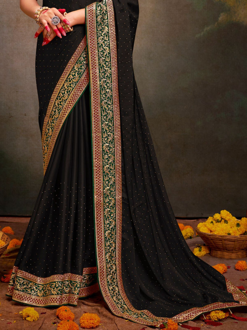 Black Fine Premium Wedding Designer Silk Saree