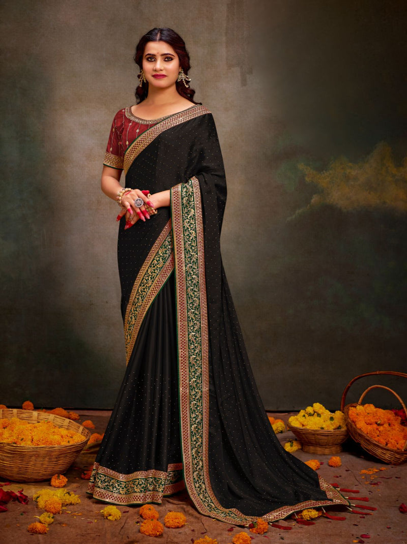 Black Fine Premium Wedding Designer Silk Saree