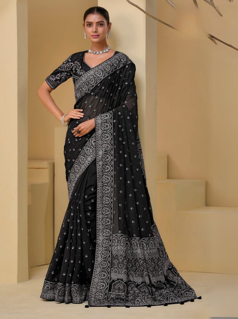 Black-White Premium Wedding Designer Saree