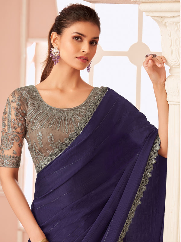 Denim Blue Premium Designer Party Saree