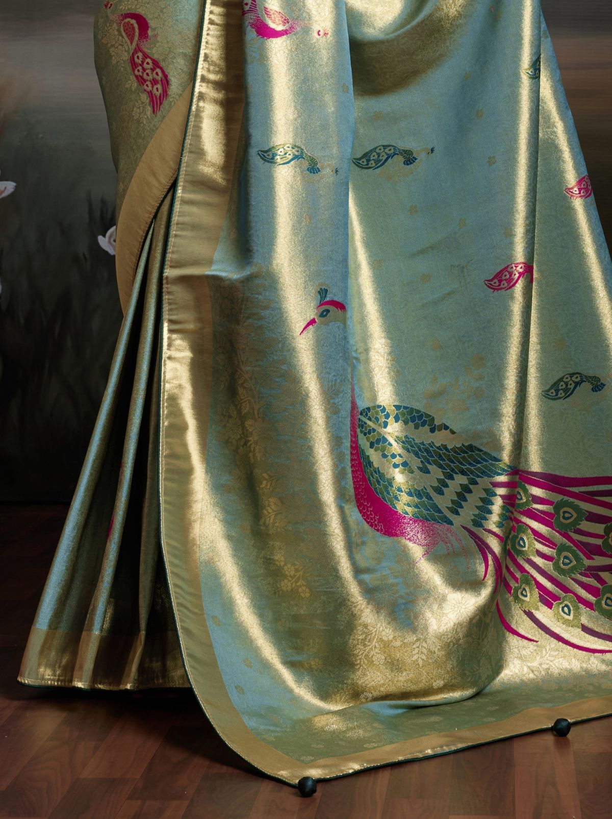Sky Blue Banarasi Silk Festive Saree With Embroidery Work