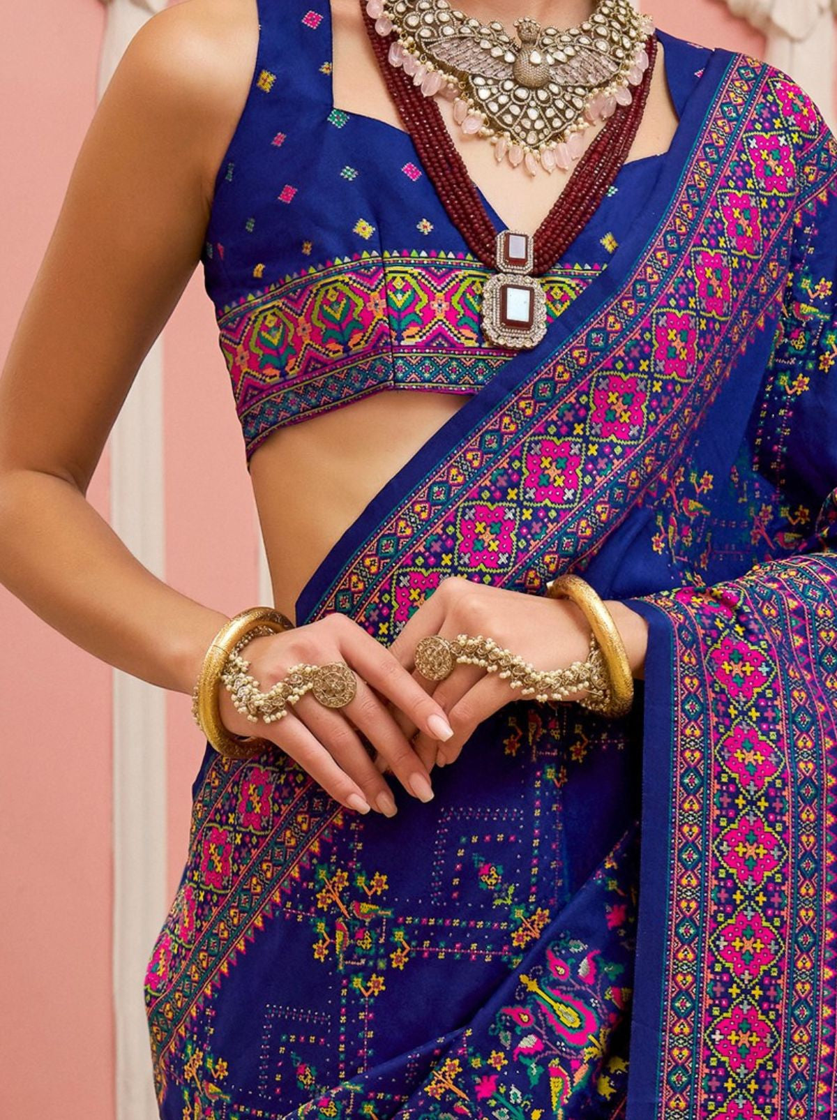 Navy Blue Banarasi Silk Saree With Meenakari Work