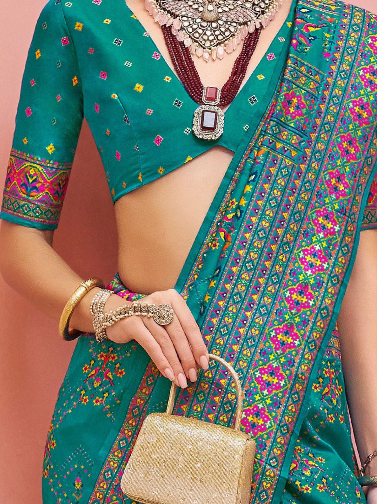 Teal Blue Banarasi Silk Saree With Meenakari Work