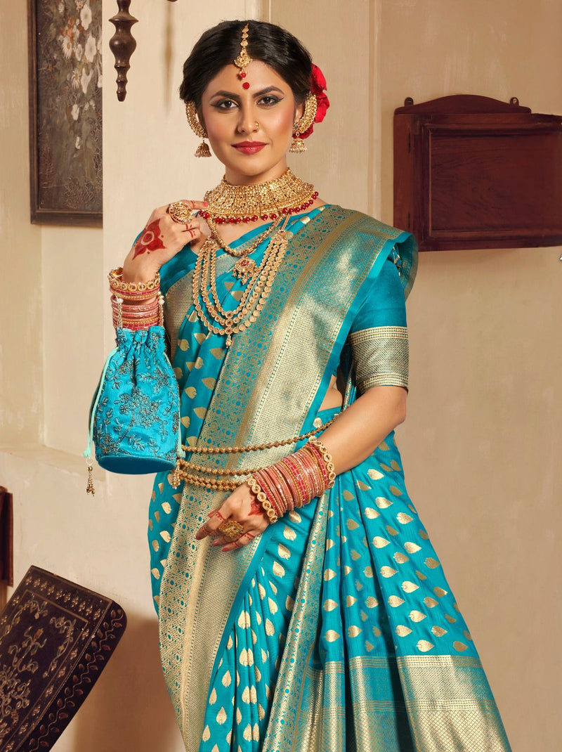 Olympic Blue Premium Banarasi Designer Saree