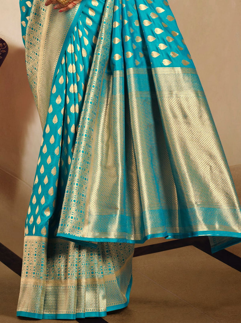 Olympic Blue Premium Banarasi Designer Saree