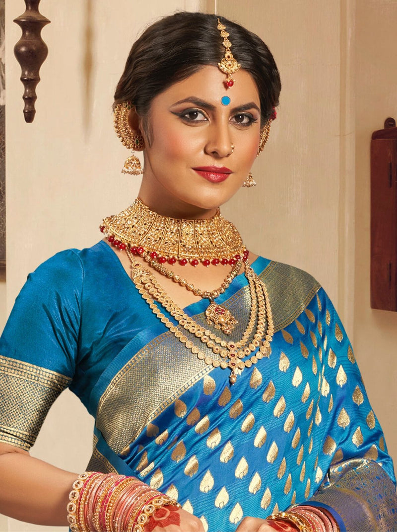 Sapphire Blue Premium Banarasi Designer Saree