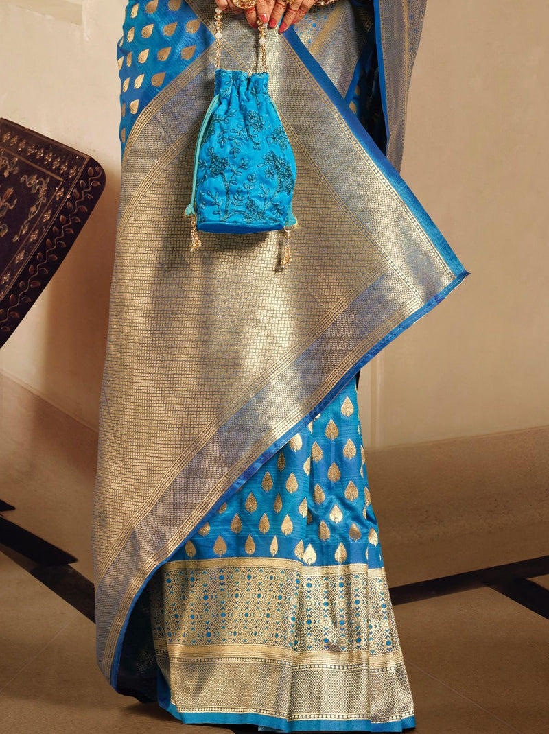 Sapphire Blue Premium Banarasi Designer Saree