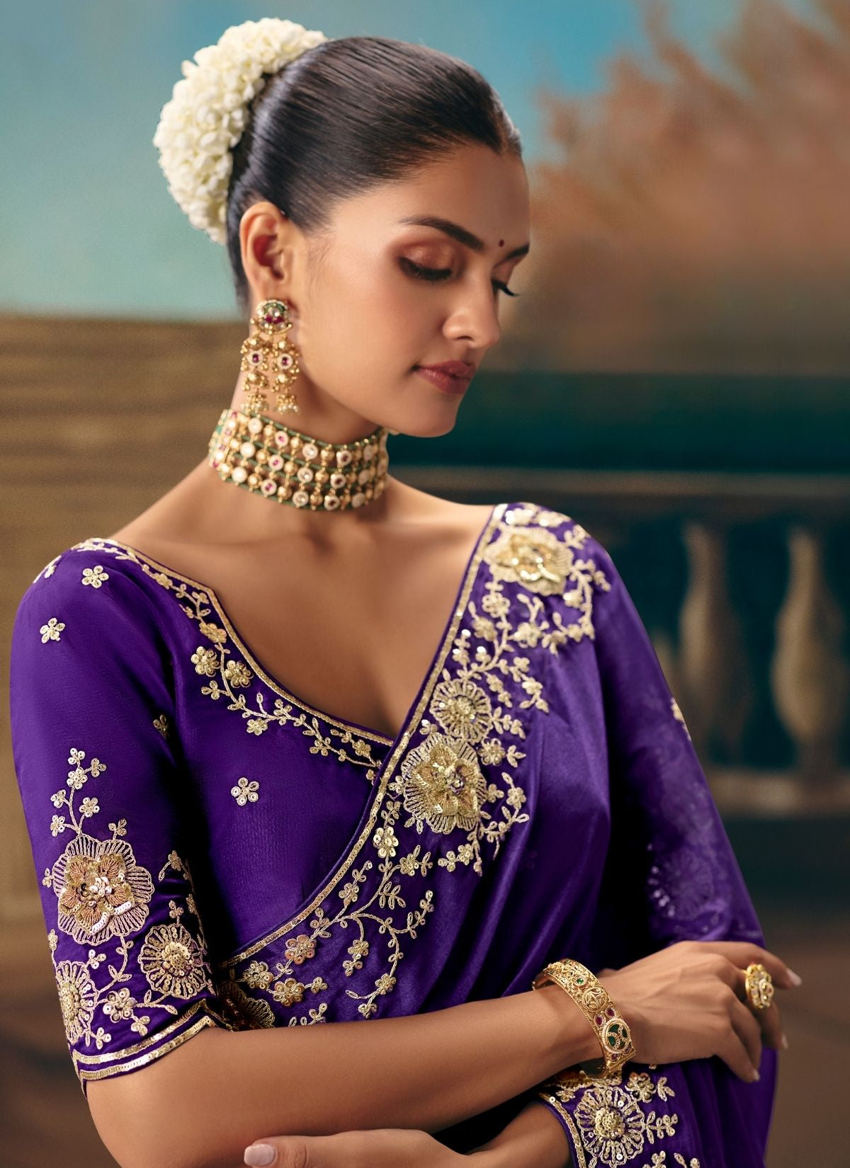 Royal Blue Celebration Fancy Saree With Premium Blouse Piece - TrendOye