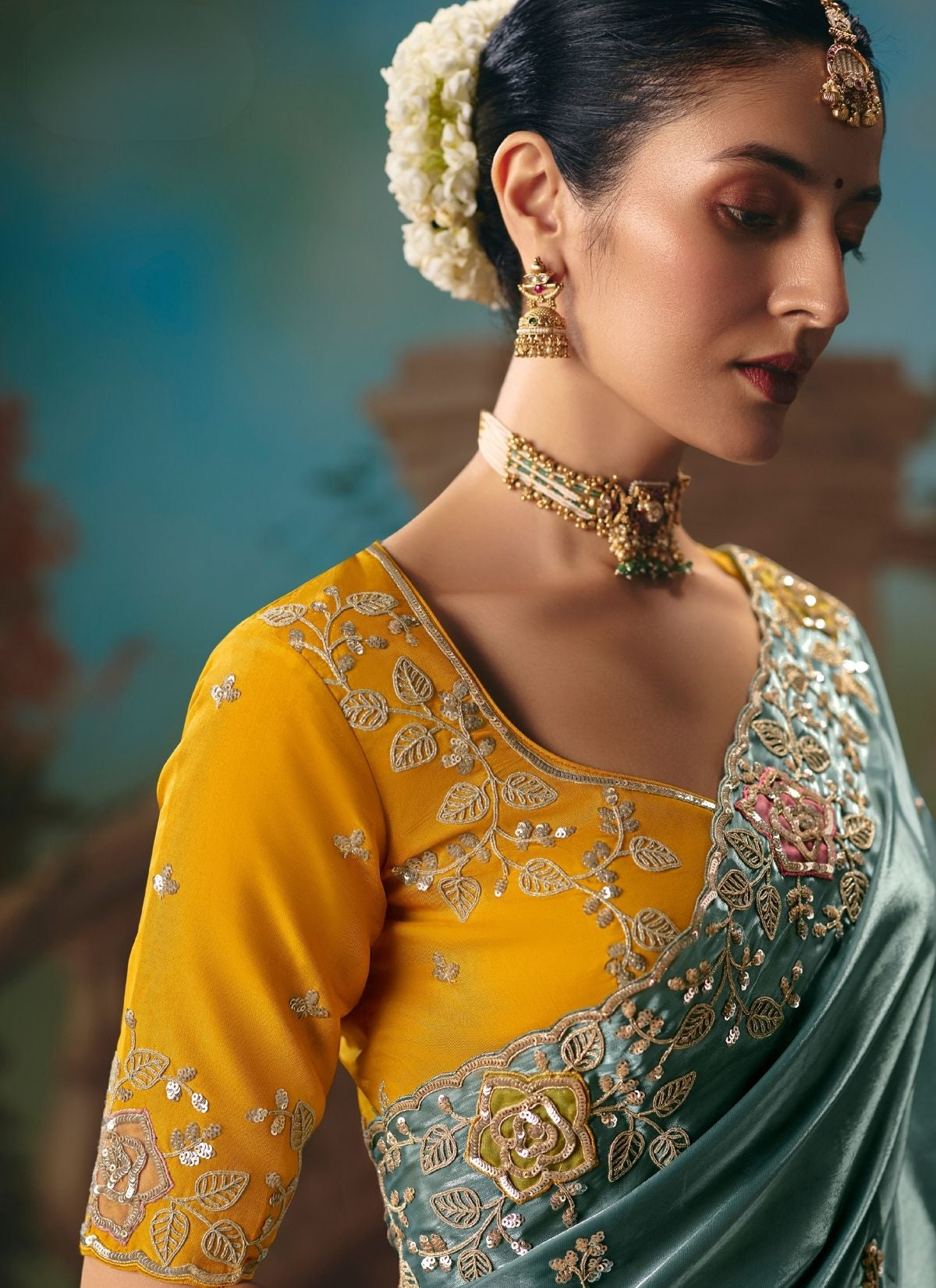 Teal Blue Celebration Fancy Saree With Premium Blouse Piece - TrendOye