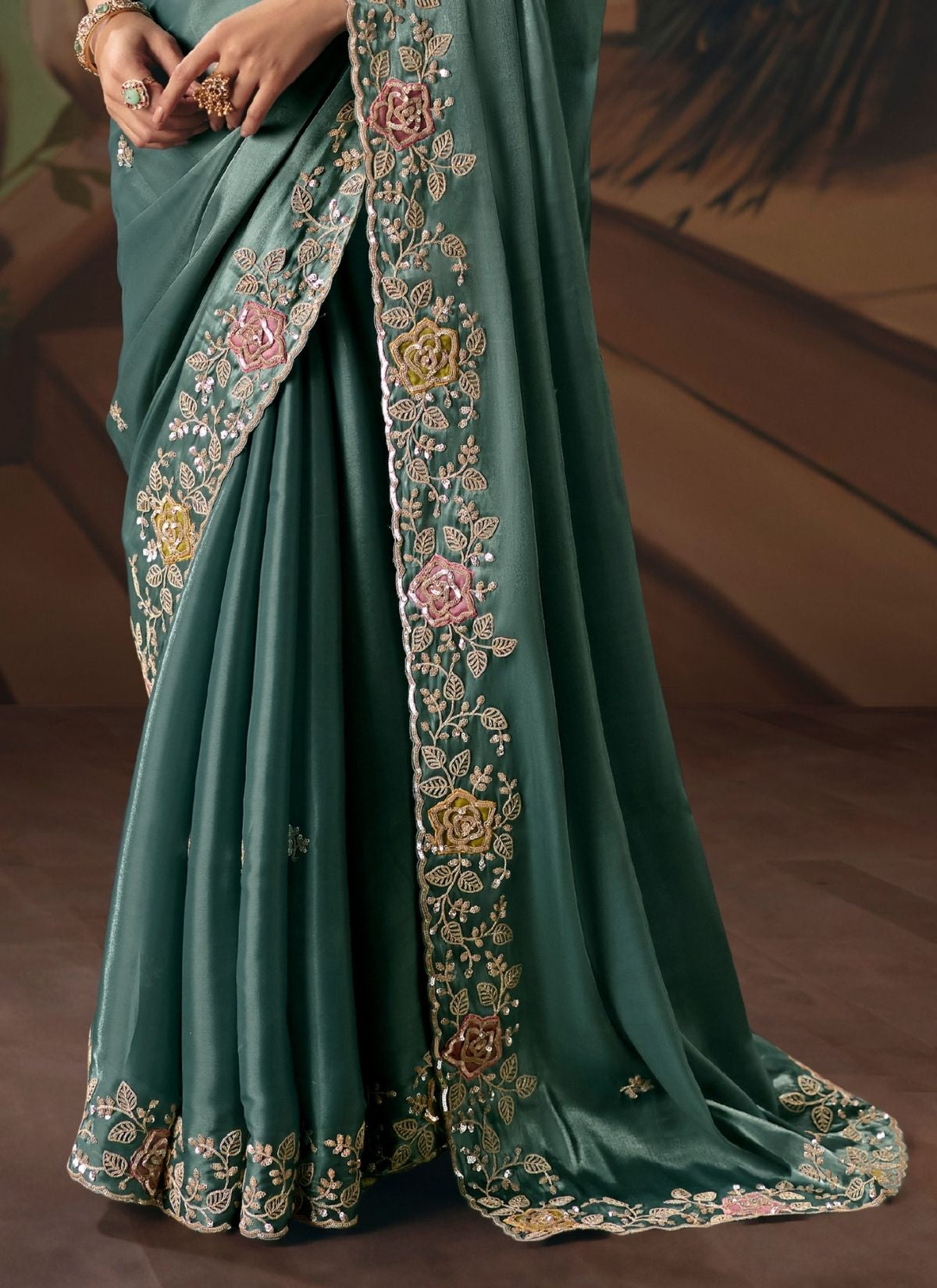 Teal Blue Celebration Fancy Saree With Premium Blouse Piece - TrendOye
