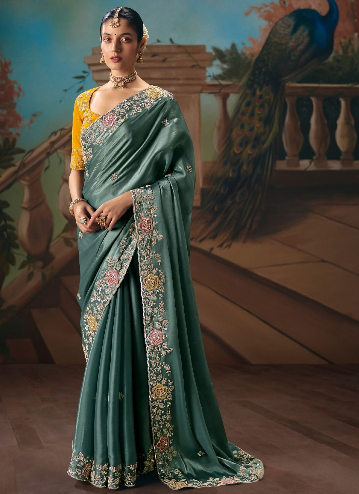 Teal Blue Celebration Fancy Saree With Premium Blouse Piece - TrendOye