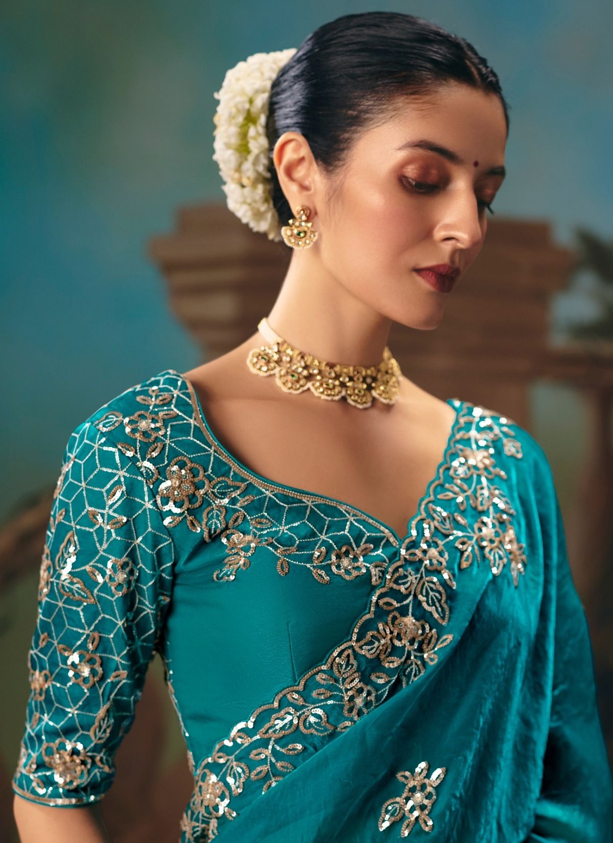 Olympic Blue Celebration Fancy Saree With Premium Blouse Piece - TrendOye